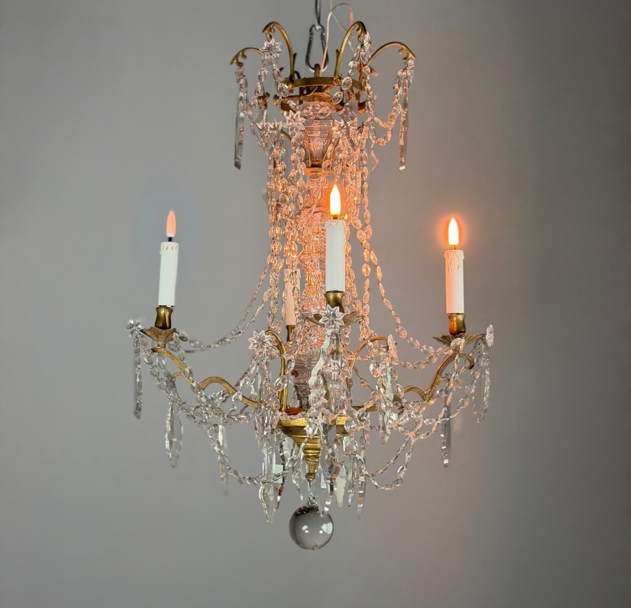 Bronze Chandelier With Cut-glass Pendants, Circa 1800 