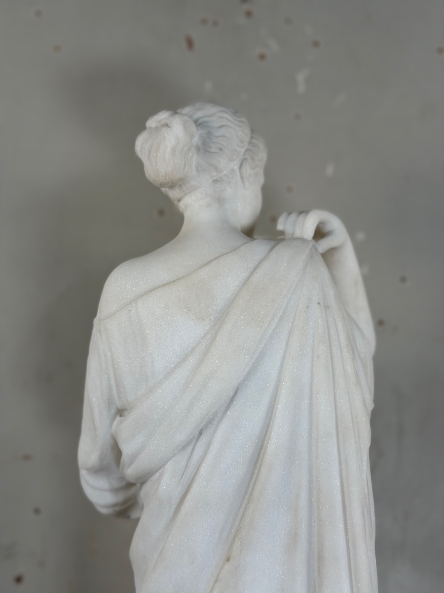 Diane de Gabies, marbre de Carrare statuaire d’après l’antique, signé Pugi-photo-2