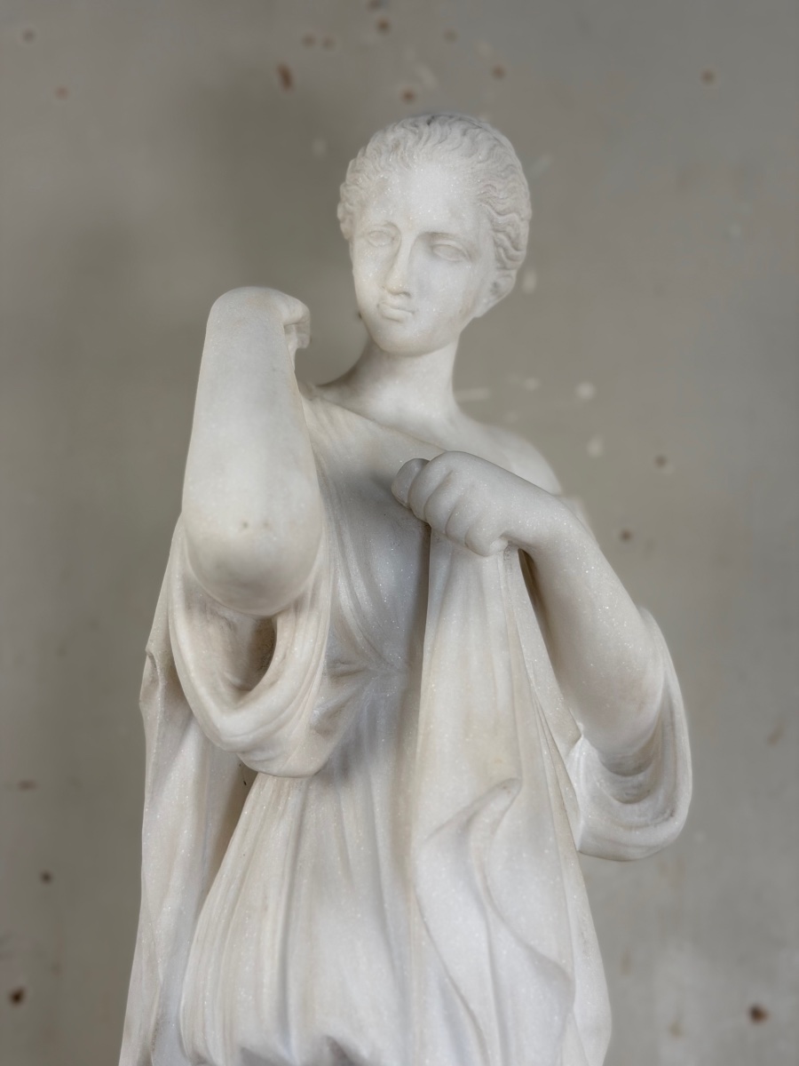 Diane de Gabies, marbre de Carrare statuaire d’après l’antique, signé Pugi-photo-6