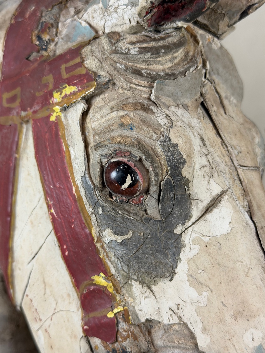 Head Of A Wooden Carousel Horse, With Multiple Layers Of Paint, Circa 1900-photo-2