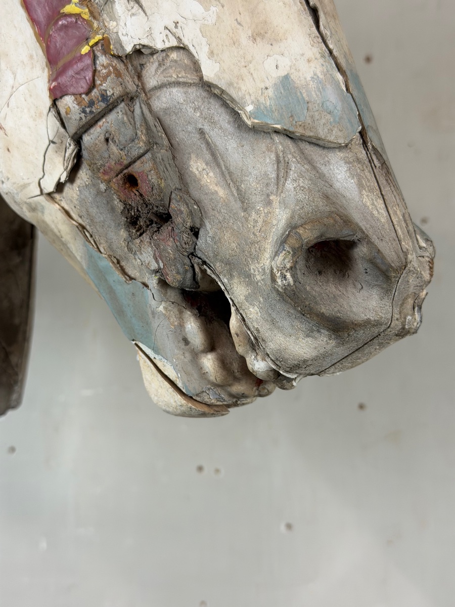 Head Of A Wooden Carousel Horse, With Multiple Layers Of Paint, Circa 1900-photo-3