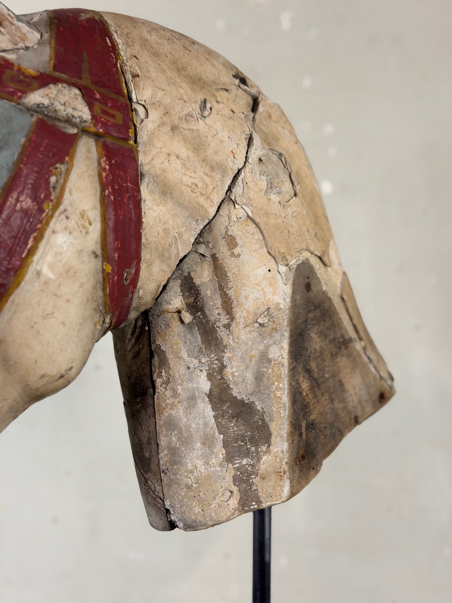 Head Of A Wooden Carousel Horse, With Multiple Layers Of Paint, Circa 1900-photo-5