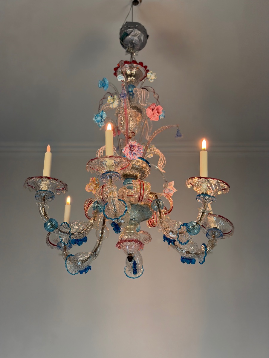 Lustre vénitien Rezzonico en verre de Venise multicolore vers 1900 -photo-2