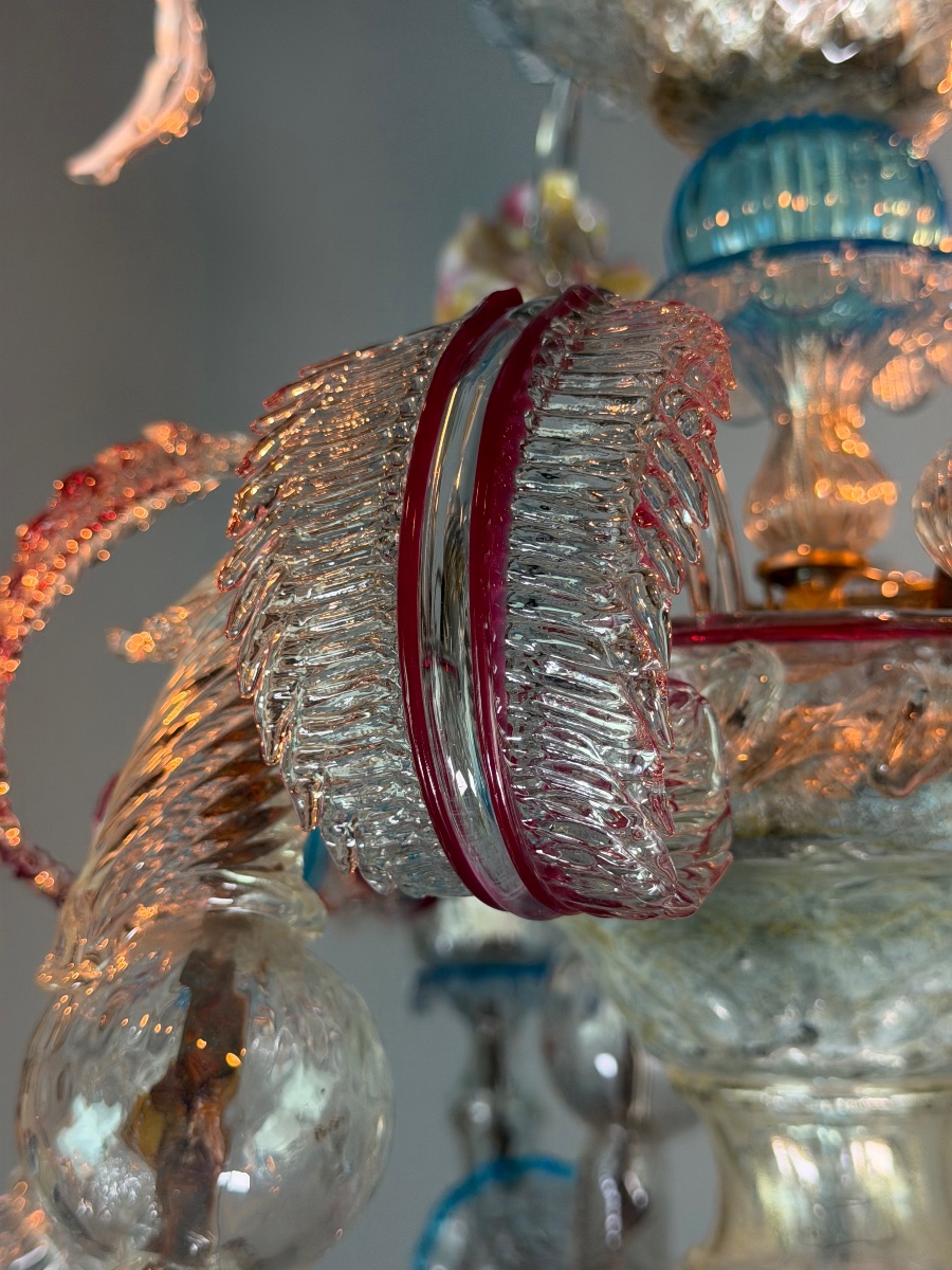 Lustre vénitien Rezzonico en verre de Venise multicolore vers 1900 -photo-3