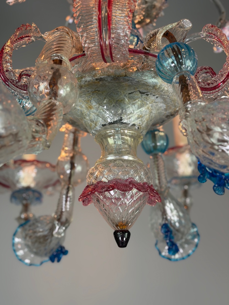 Lustre vénitien Rezzonico en verre de Venise multicolore vers 1900 -photo-4