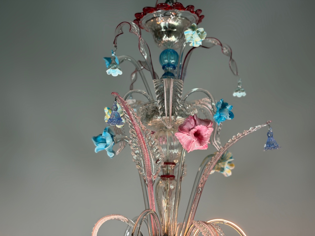 Lustre vénitien Rezzonico en verre de Venise multicolore vers 1900 -photo-5