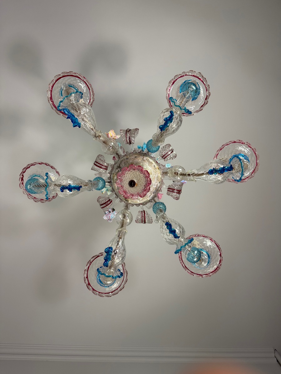 Lustre vénitien Rezzonico en verre de Venise multicolore vers 1900 -photo-8
