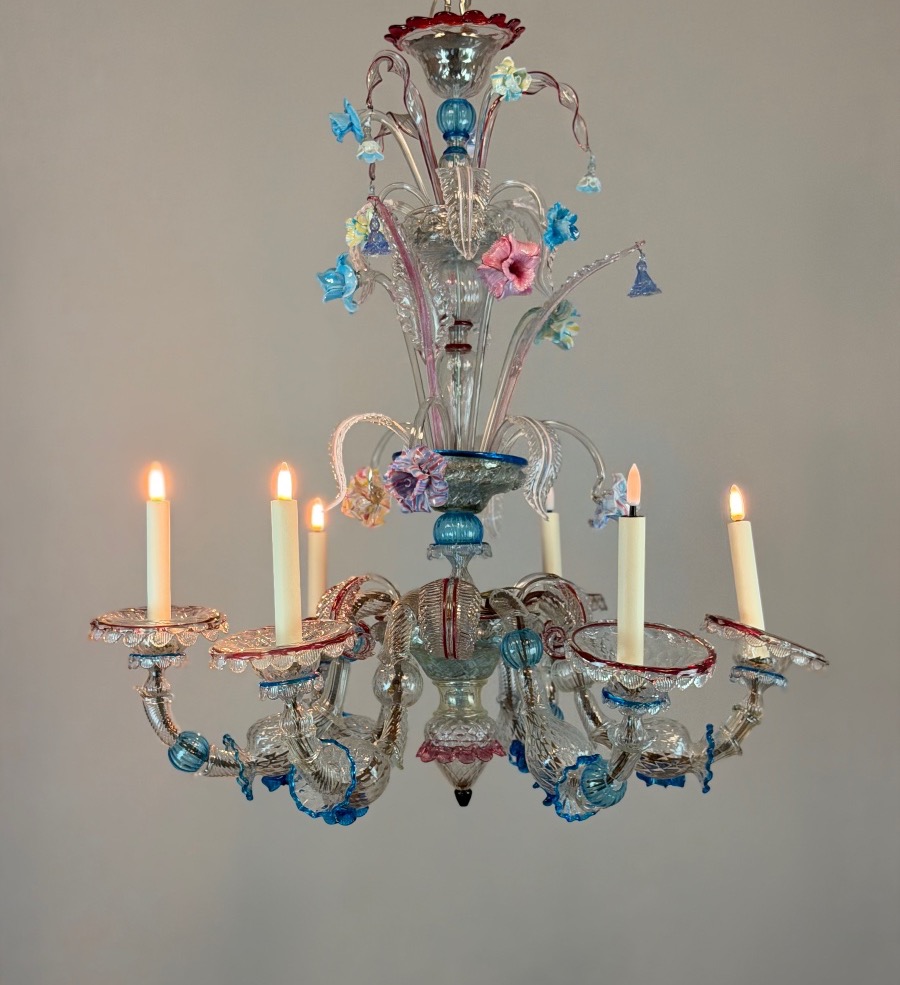 Lustre vénitien Rezzonico en verre de Venise multicolore vers 1900 