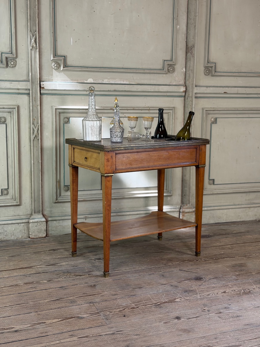 Table rafraîchissoir Louis XVI en acajou, laiton et marbre, XVIIIème siècle -photo-4