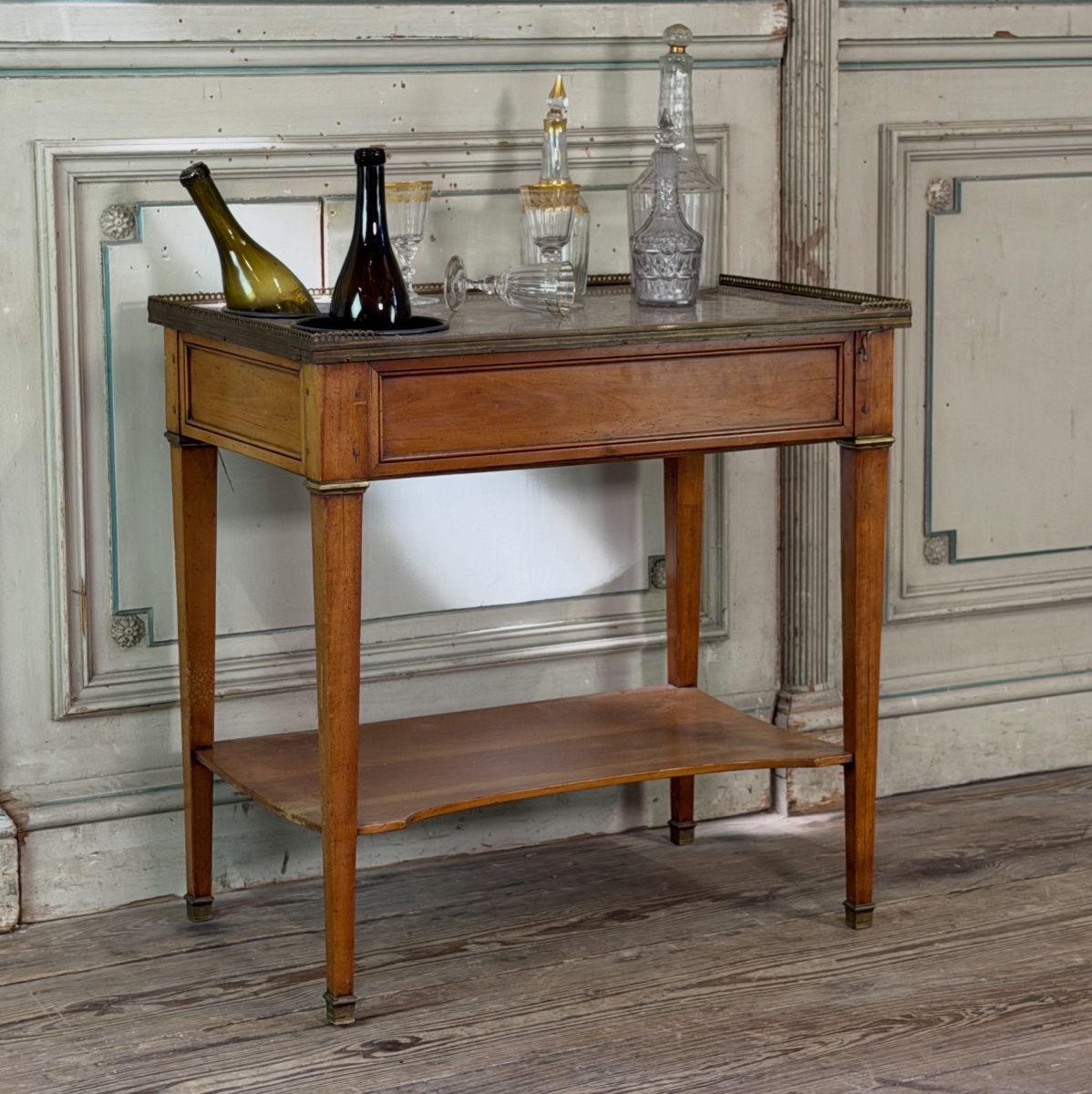 Table rafraîchissoir Louis XVI en acajou, laiton et marbre, XVIIIème siècle -photo-1