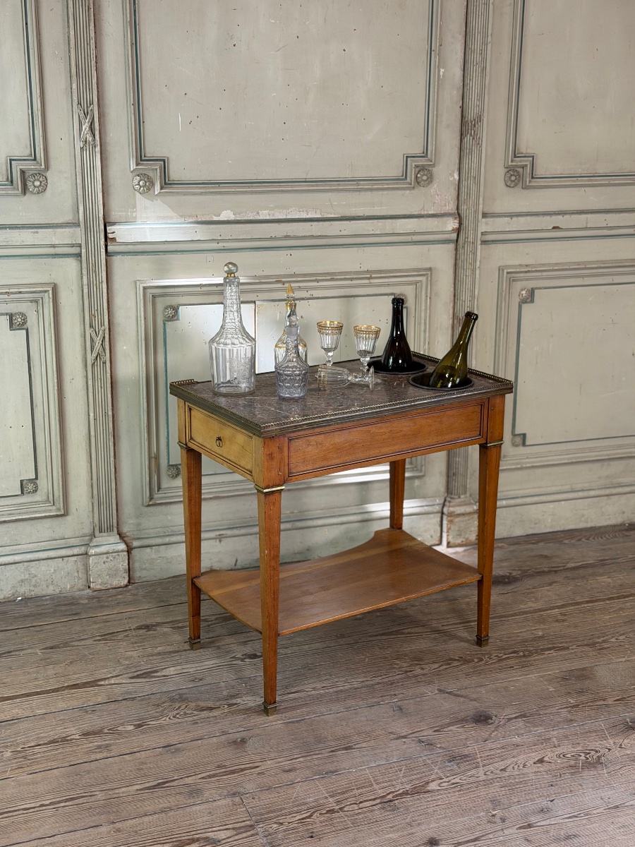Table rafraîchissoir Louis XVI en acajou, laiton et marbre, XVIIIème siècle -photo-5