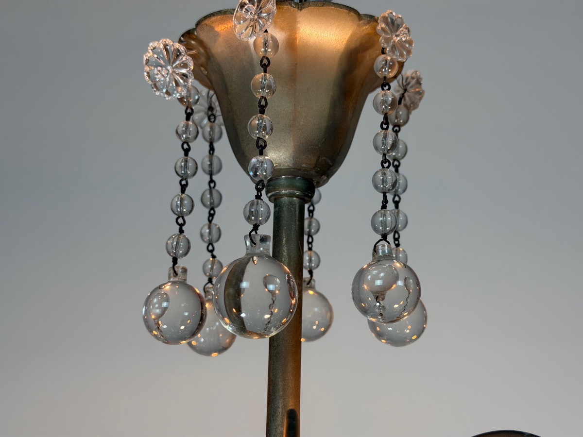 Lustre Artdeco en bronze argenté garni de pampilles et grappes de raisins, vers 1930-photo-1