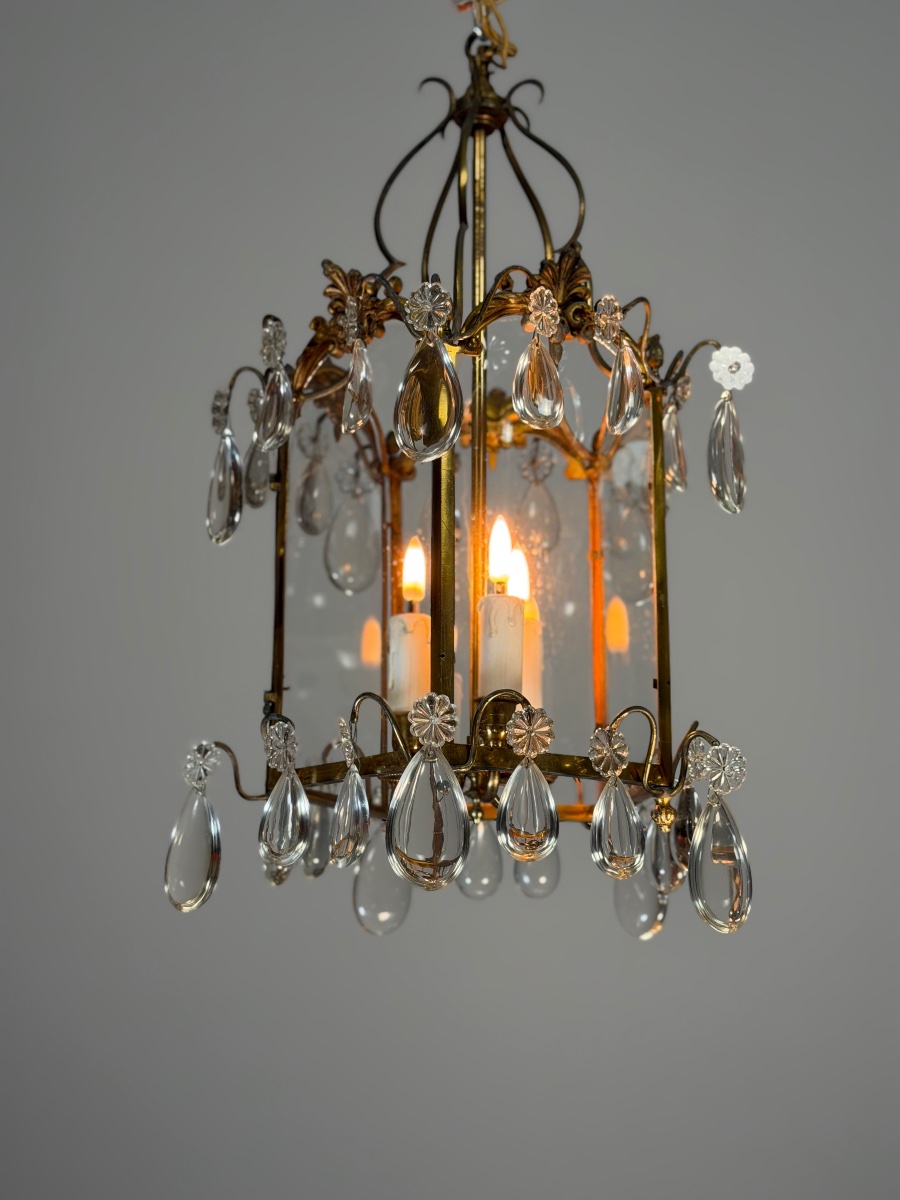 Louis XV-style Bronze Lantern With Teardrop-shaped Pendants, Circa 1900 -photo-2