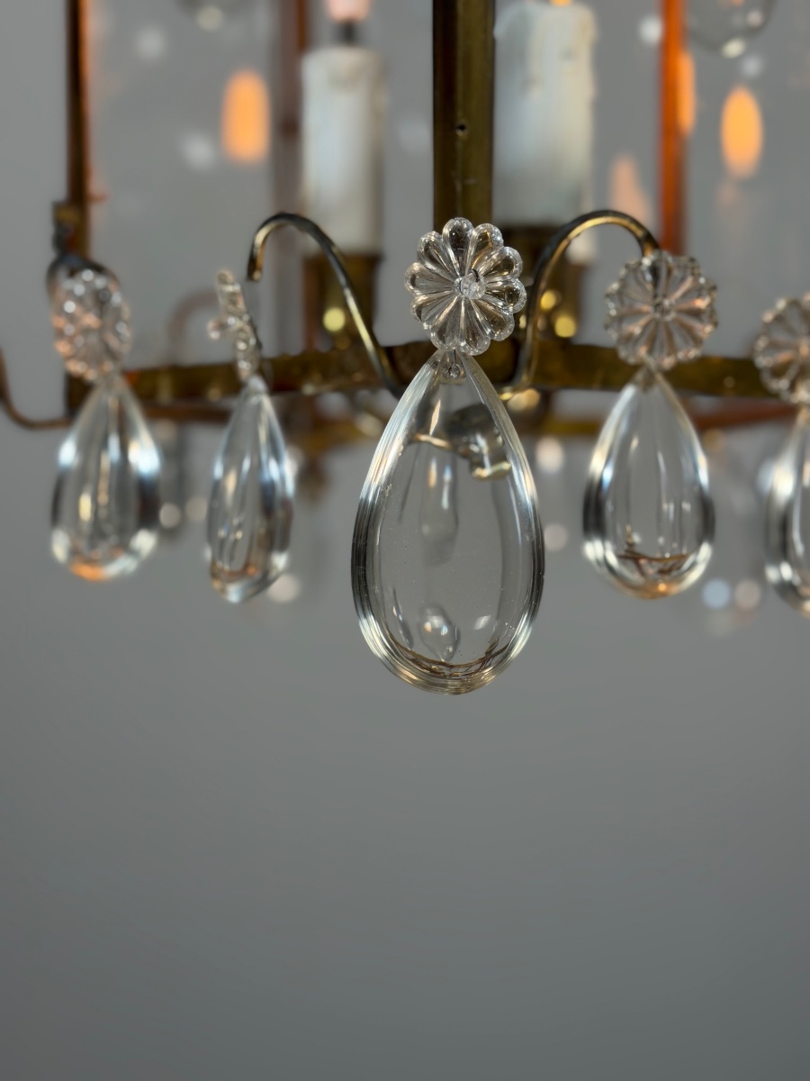 Louis XV-style Bronze Lantern With Teardrop-shaped Pendants, Circa 1900 -photo-4