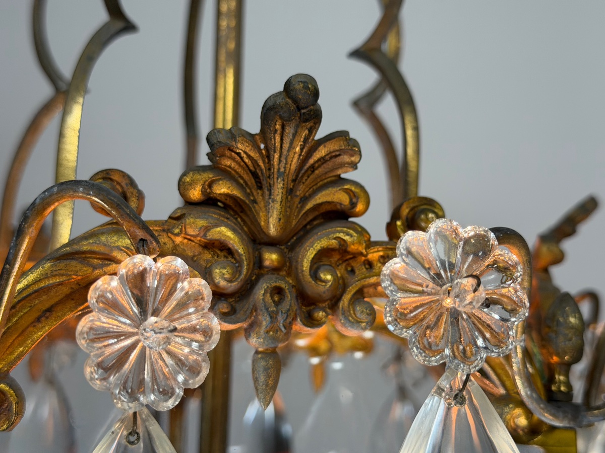 Louis XV-style Bronze Lantern With Teardrop-shaped Pendants, Circa 1900 -photo-2