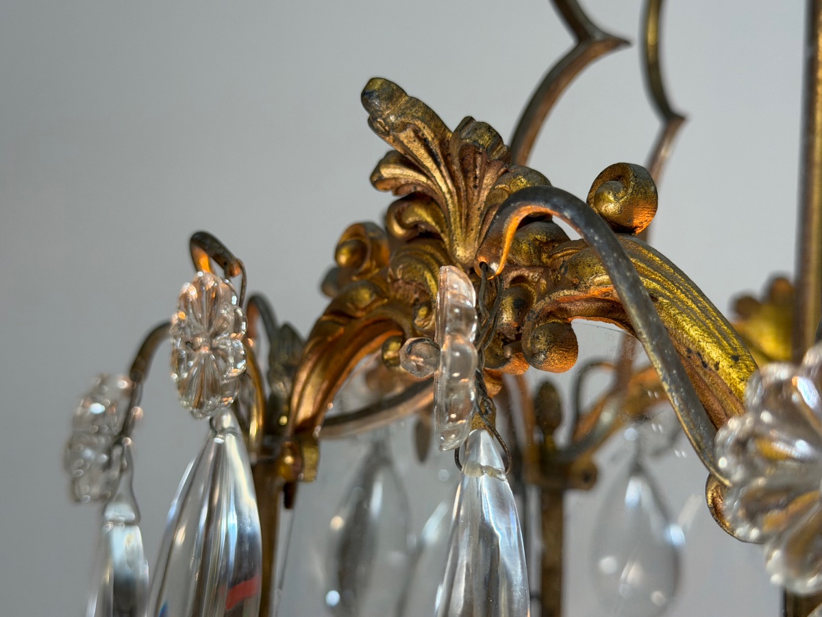 Louis XV-style Bronze Lantern With Teardrop-shaped Pendants, Circa 1900 -photo-3