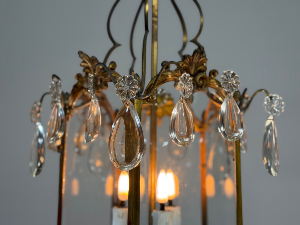 Louis XV-style Bronze Lantern With Teardrop-shaped Pendants, Circa 1900 -photo-4