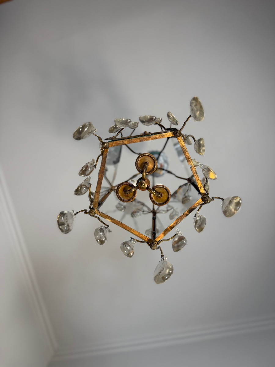 Louis XV-style Bronze Lantern With Teardrop-shaped Pendants, Circa 1900 -photo-5