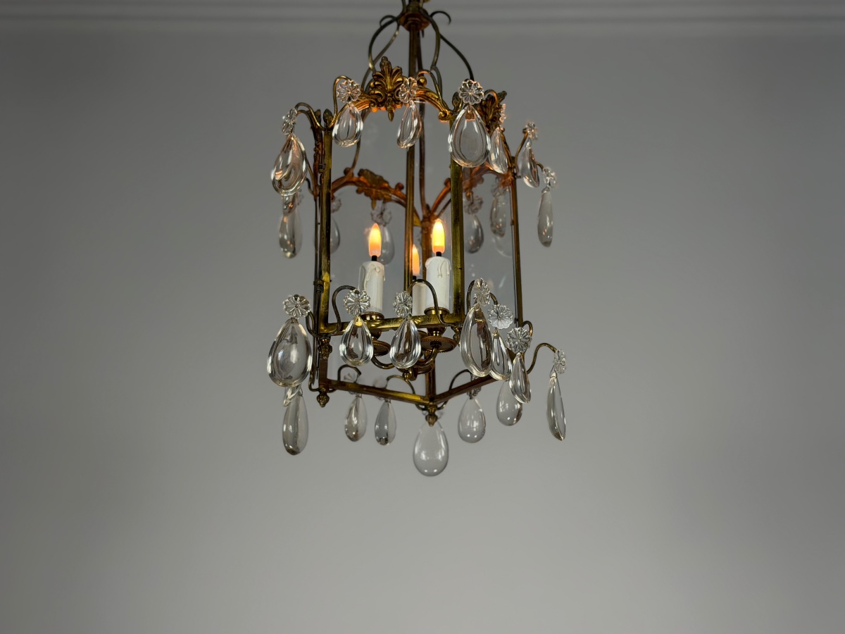 Louis XV-style Bronze Lantern With Teardrop-shaped Pendants, Circa 1900 -photo-7