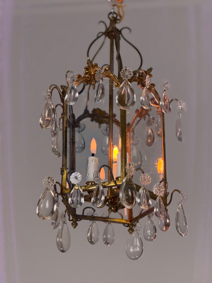Louis XV-style Bronze Lantern With Teardrop-shaped Pendants, Circa 1900 -photo-8