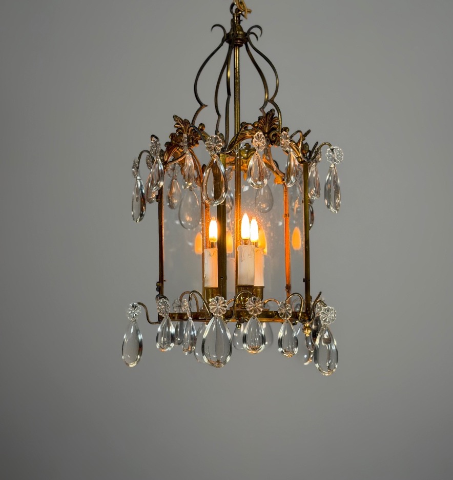 Louis XV-style Bronze Lantern With Teardrop-shaped Pendants, Circa 1900 