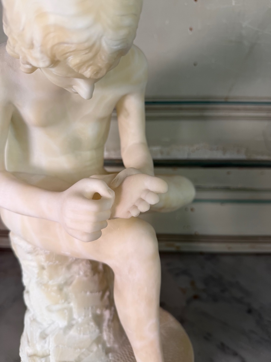 The Spinario, An Alabaster Sculpture Based On An Antique Model, Circa 1880-photo-3