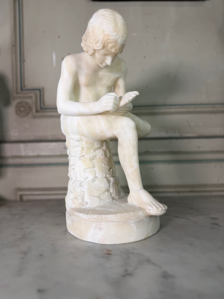 The Spinario, An Alabaster Sculpture Based On An Antique Model, Circa 1880-photo-1