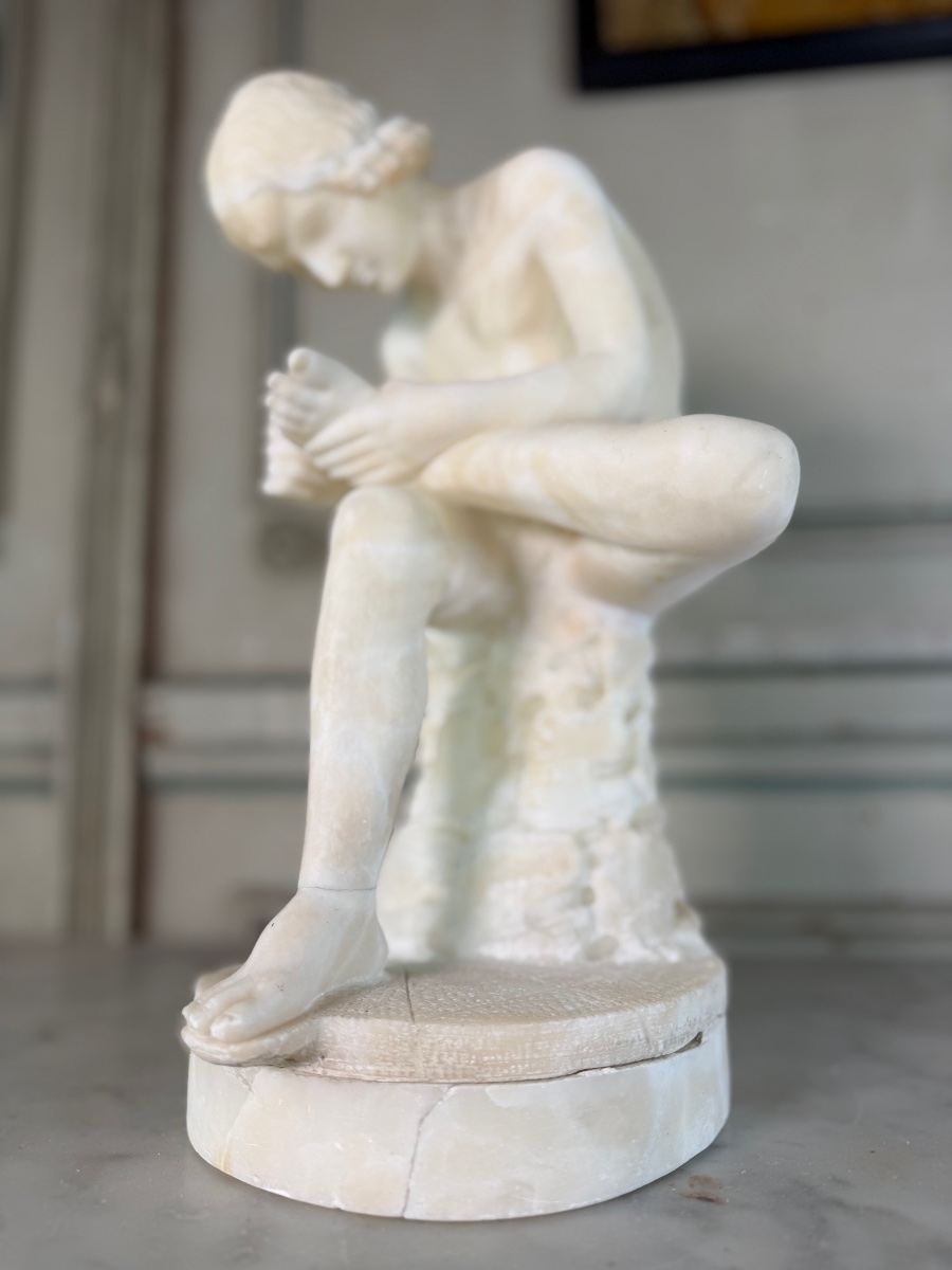 The Spinario, An Alabaster Sculpture Based On An Antique Model, Circa 1880-photo-6