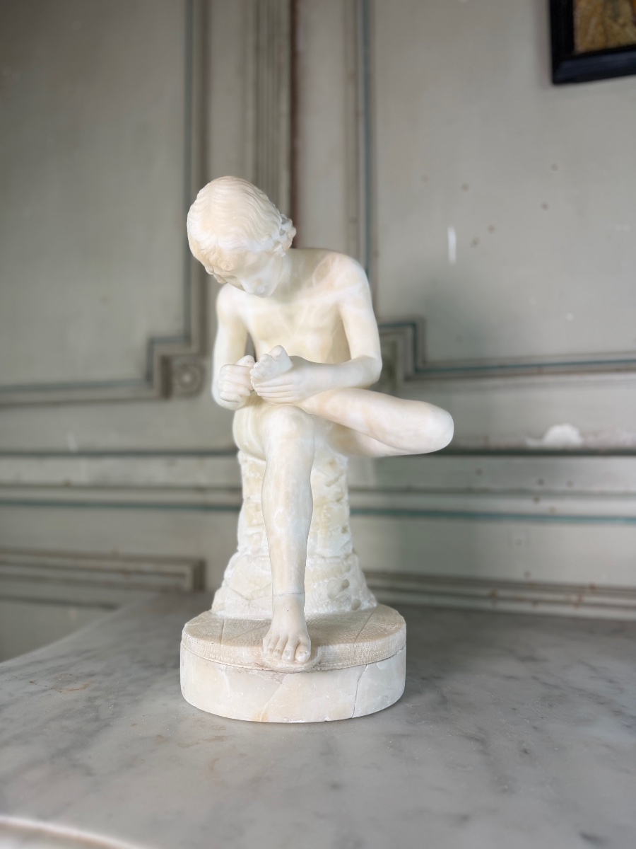 The Spinario, An Alabaster Sculpture Based On An Antique Model, Circa 1880-photo-8