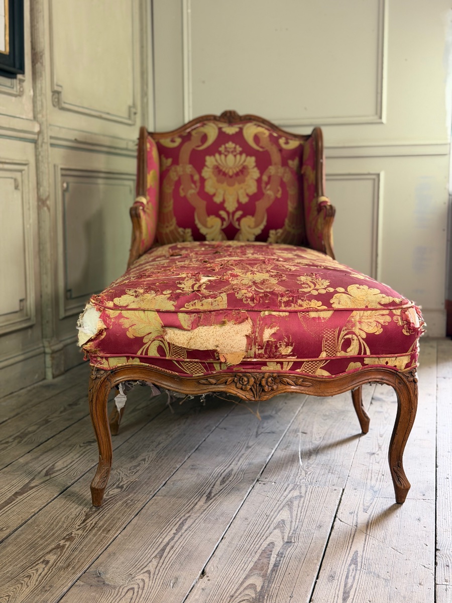 Louis XV Chaise Longue In Carved Wood, 18th Century-photo-3