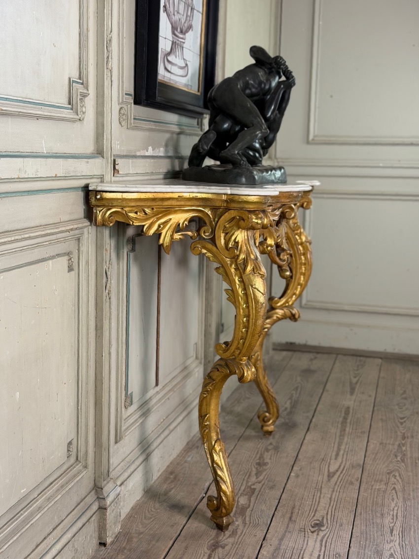Louis XV-style Console Table In Carved And Gilded Wood, Italy, Circa 1880 -photo-2