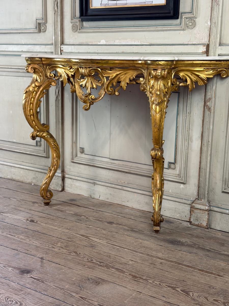 Louis XV-style Console Table In Carved And Gilded Wood, Italy, Circa 1880 -photo-3