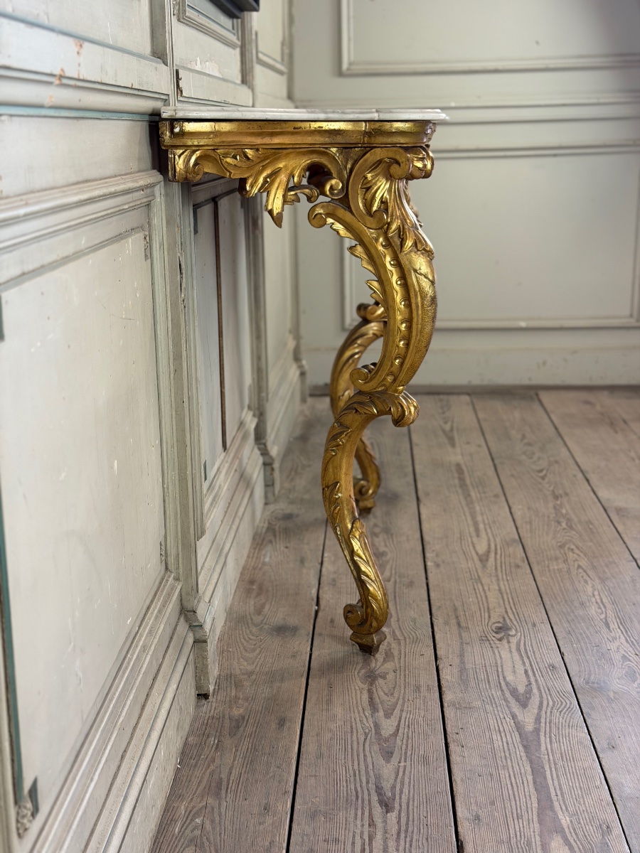 Louis XV-style Console Table In Carved And Gilded Wood, Italy, Circa 1880 -photo-4