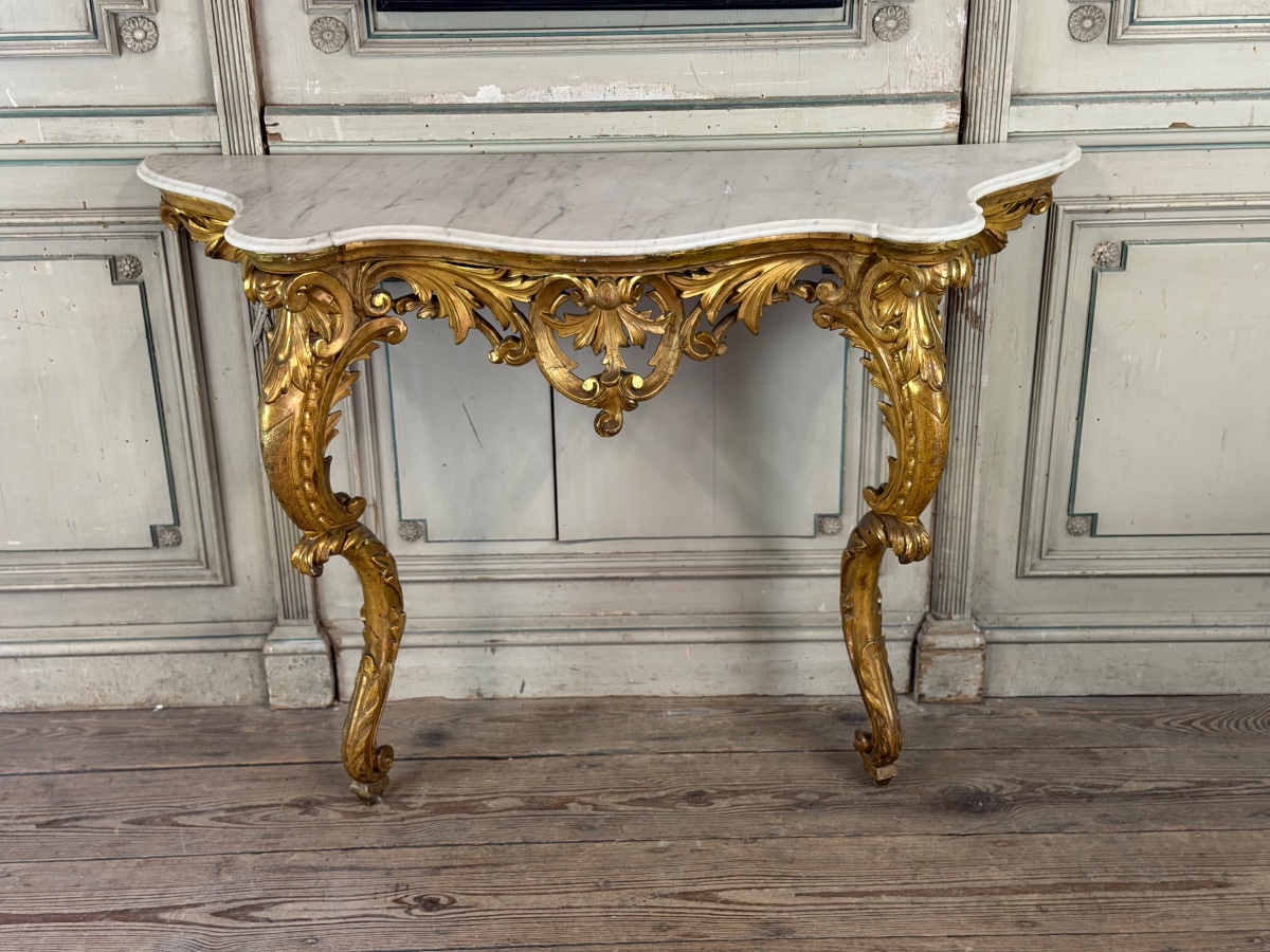 Louis XV-style Console Table In Carved And Gilded Wood, Italy, Circa 1880 -photo-1