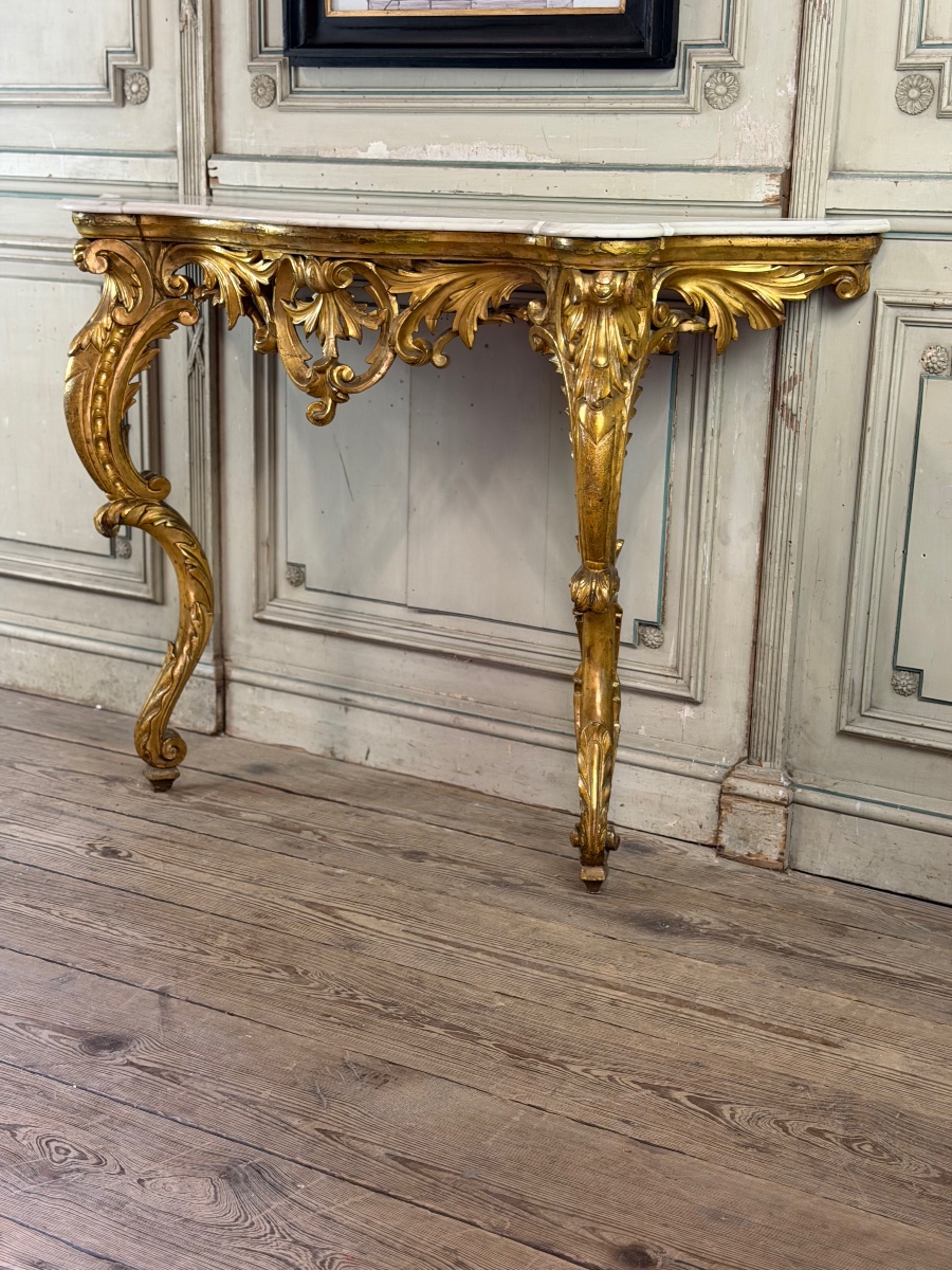 Louis XV-style Console Table In Carved And Gilded Wood, Italy, Circa 1880 -photo-3