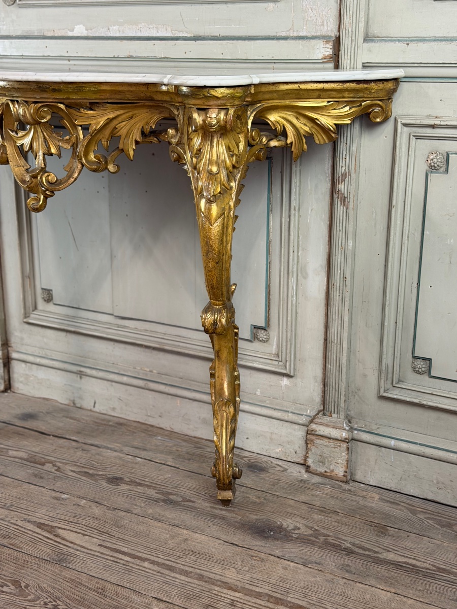 Louis XV-style Console Table In Carved And Gilded Wood, Italy, Circa 1880 -photo-4