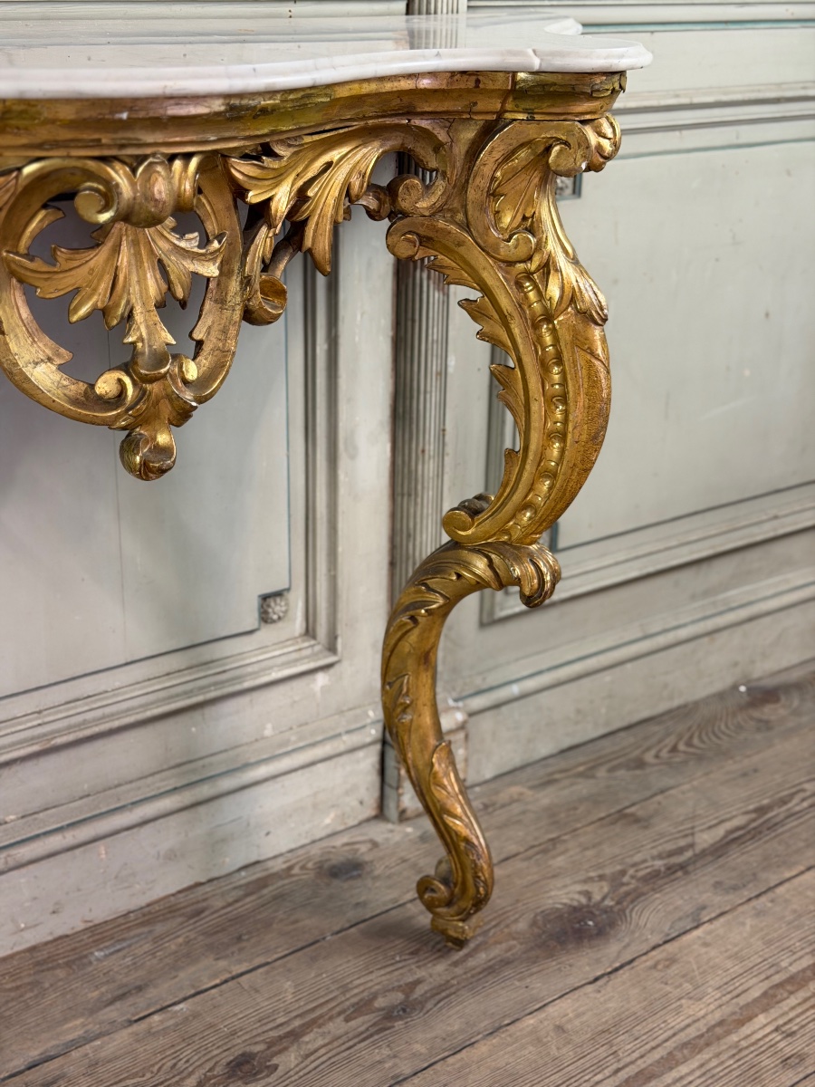 Louis XV-style Console Table In Carved And Gilded Wood, Italy, Circa 1880 -photo-5