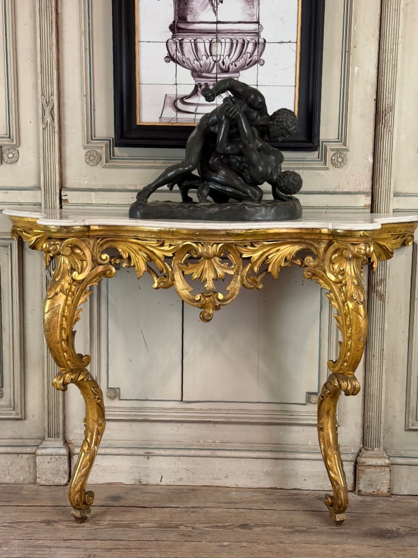 Louis XV-style Console Table In Carved And Gilded Wood, Italy, Circa 1880 -photo-7
