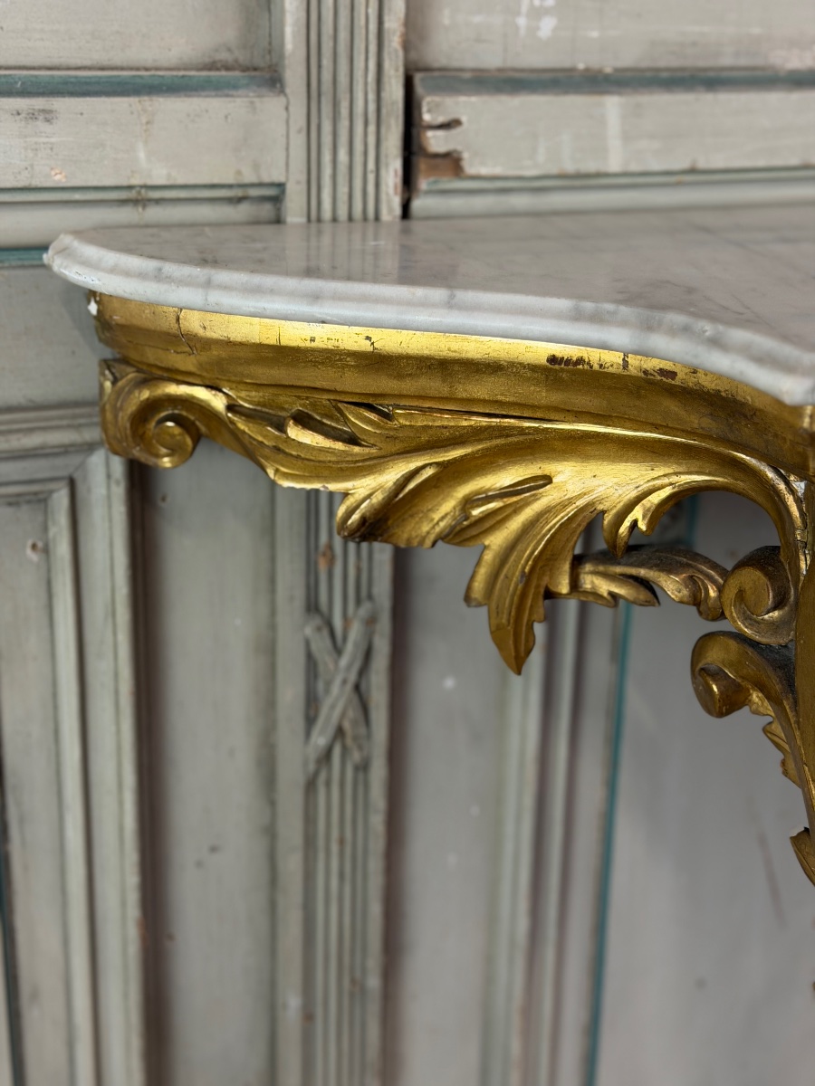 Louis XV-style Console Table In Carved And Gilded Wood, Italy, Circa 1880 -photo-8