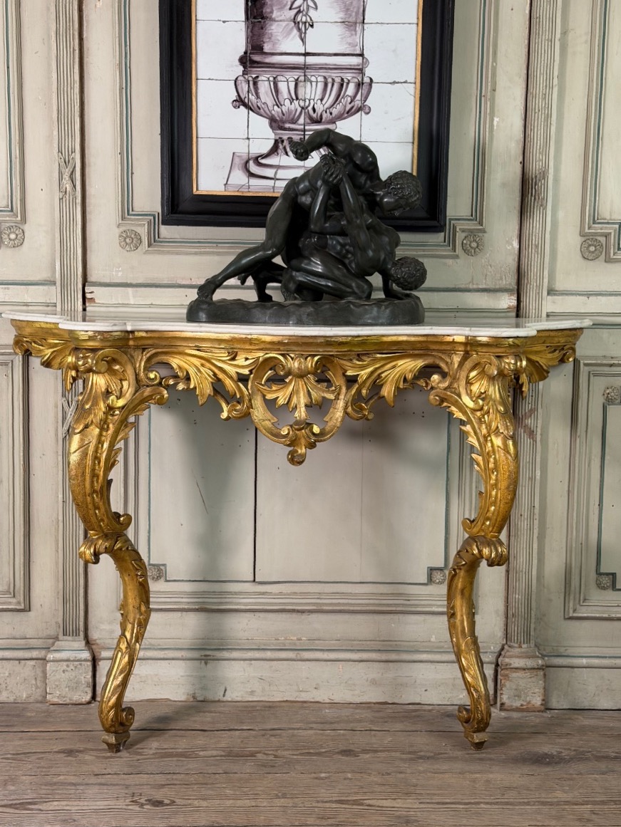 Louis XV-style Console Table In Carved And Gilded Wood, Italy, Circa 1880 