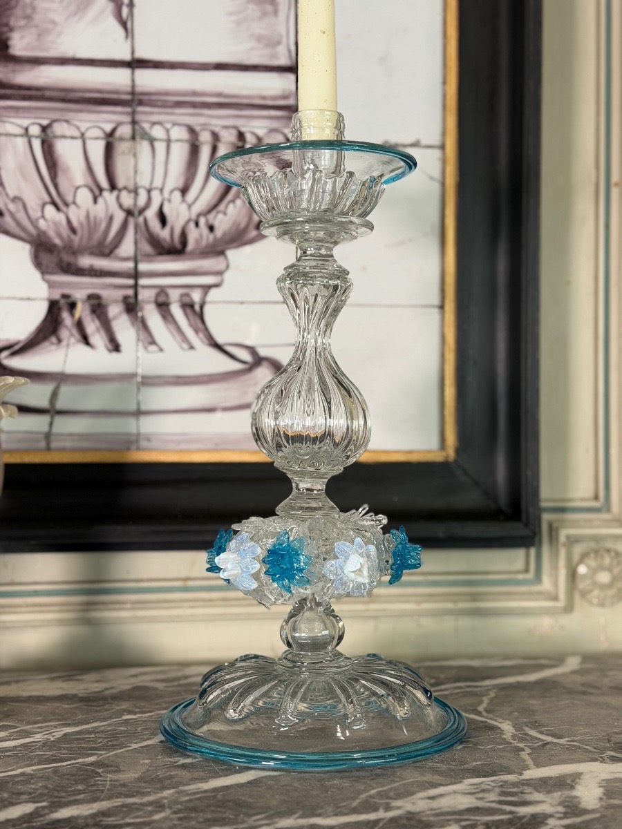 Bougeoir vénitien en verre de Murano, vers 1880