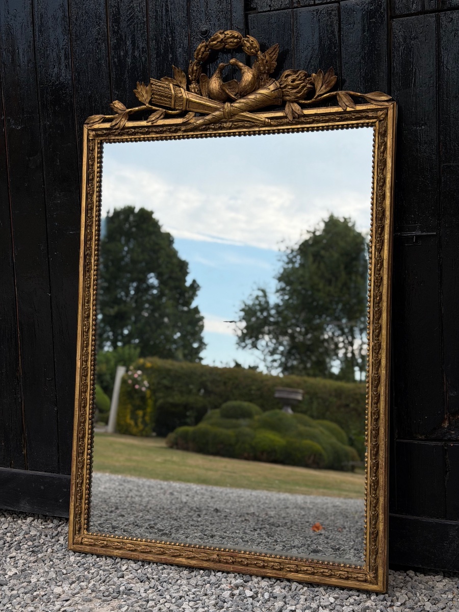 Louis XVI Mirror In Carved And Gilded Wood, 18th Century-photo-2