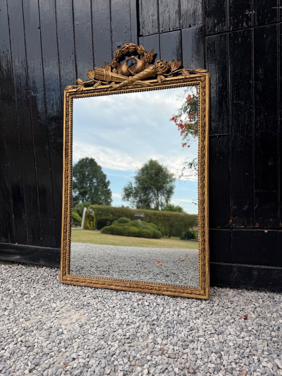 Louis XVI Mirror In Carved And Gilded Wood, 18th Century-photo-2
