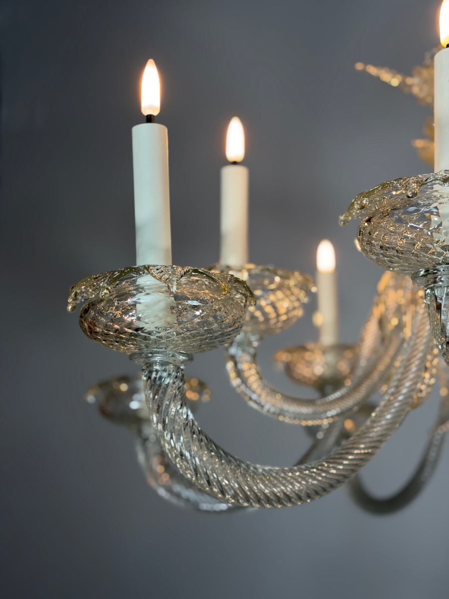 Venetian Chandelier Made Of Gilded Murano Glass, 24 Lights, Three Levels , Circa 1940-photo-2