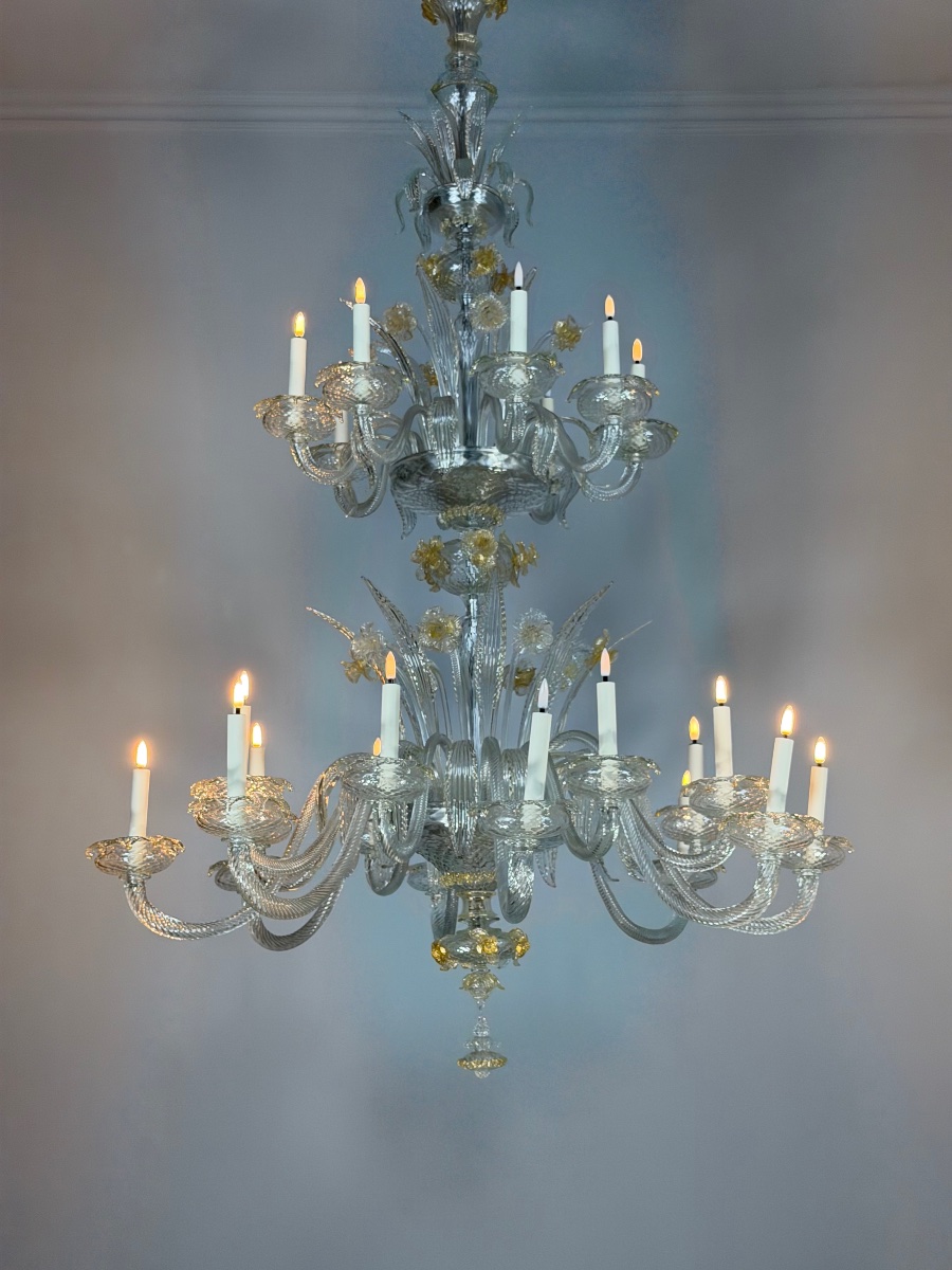 Venetian Chandelier Made Of Gilded Murano Glass, 24 Lights, Three Levels , Circa 1940-photo-2
