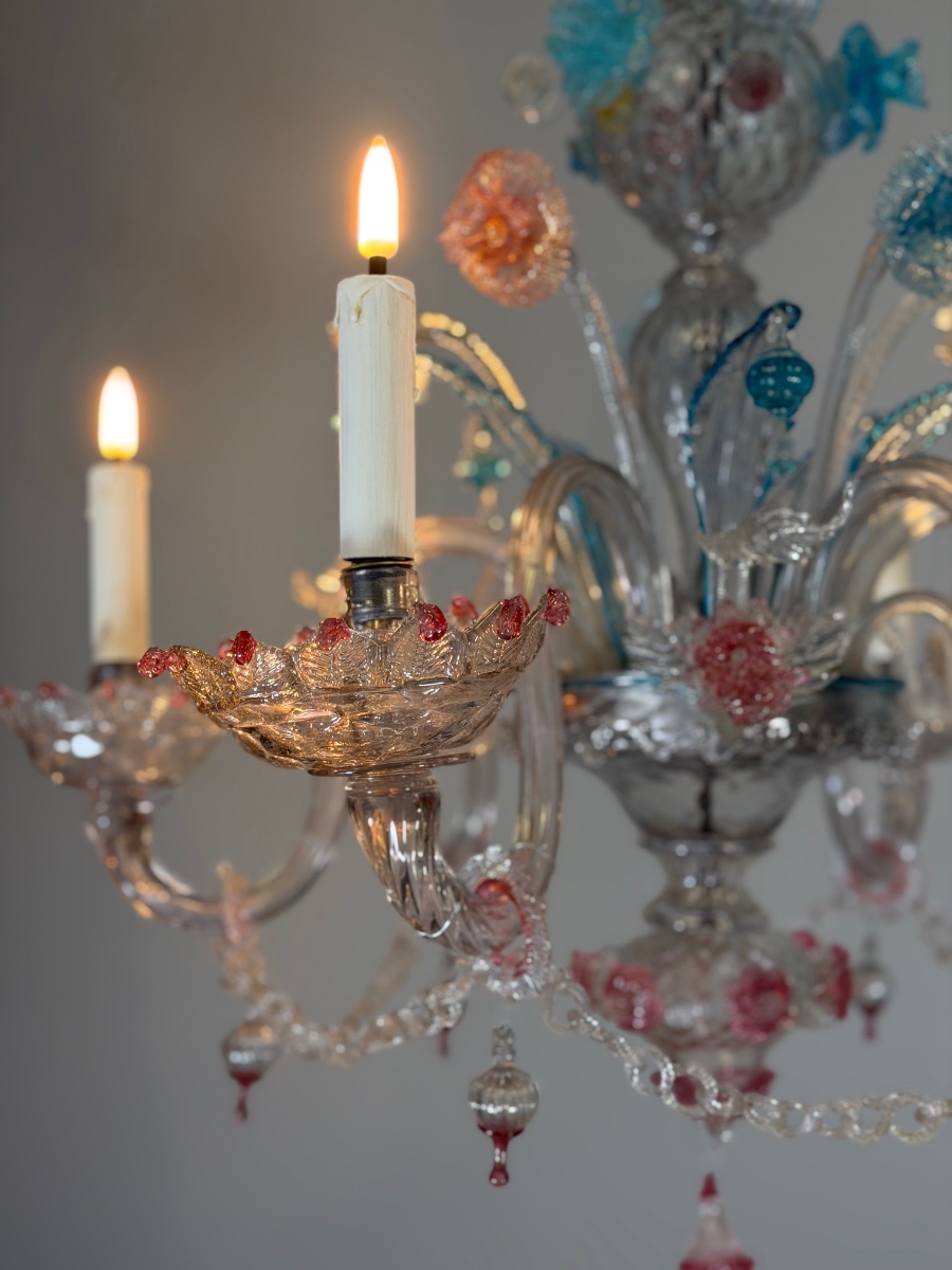 Multicolored Murano Glass Venetian Chandelier, Circa 1880-photo-3