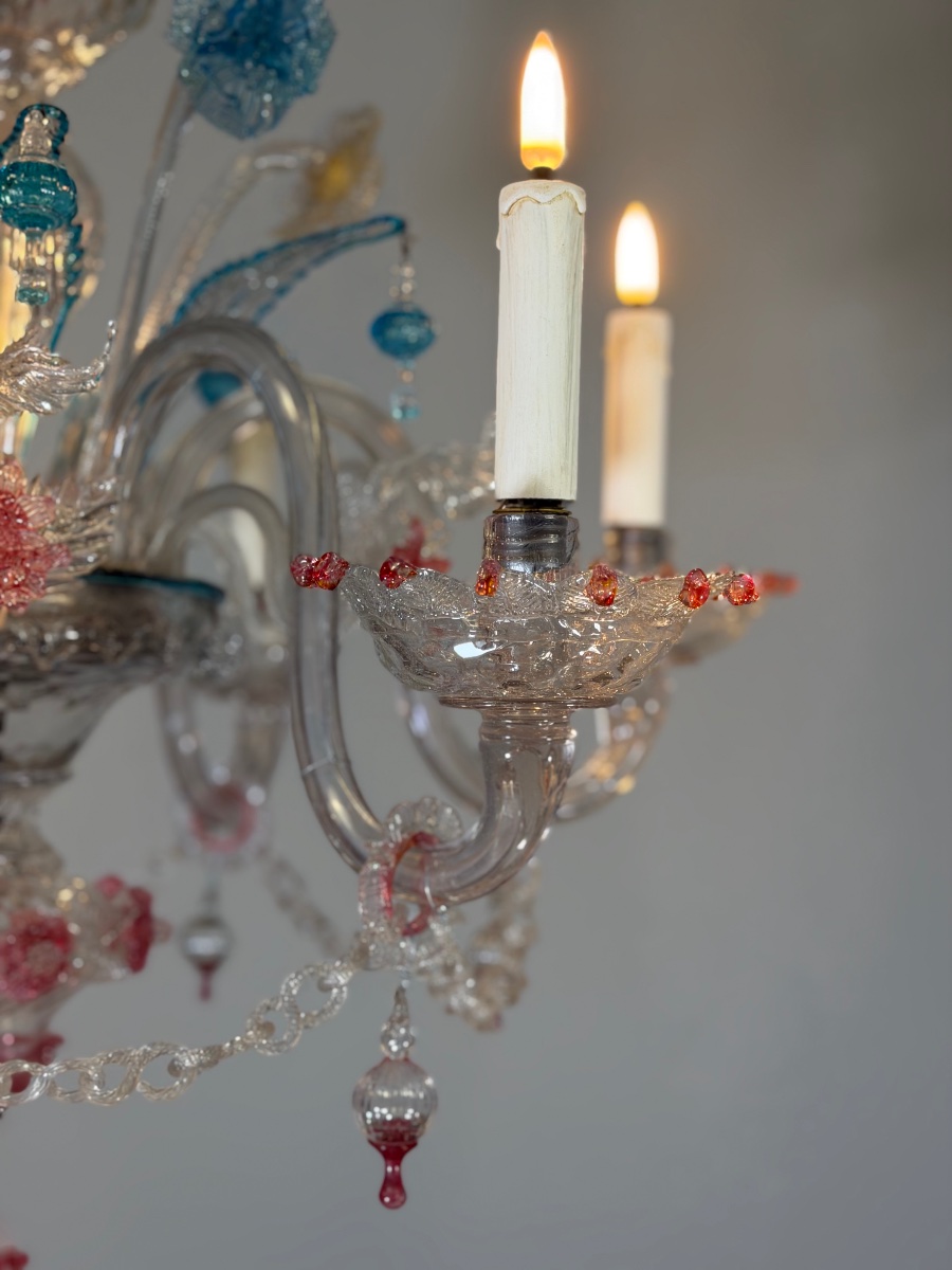 Multicolored Murano Glass Venetian Chandelier, Circa 1880-photo-4