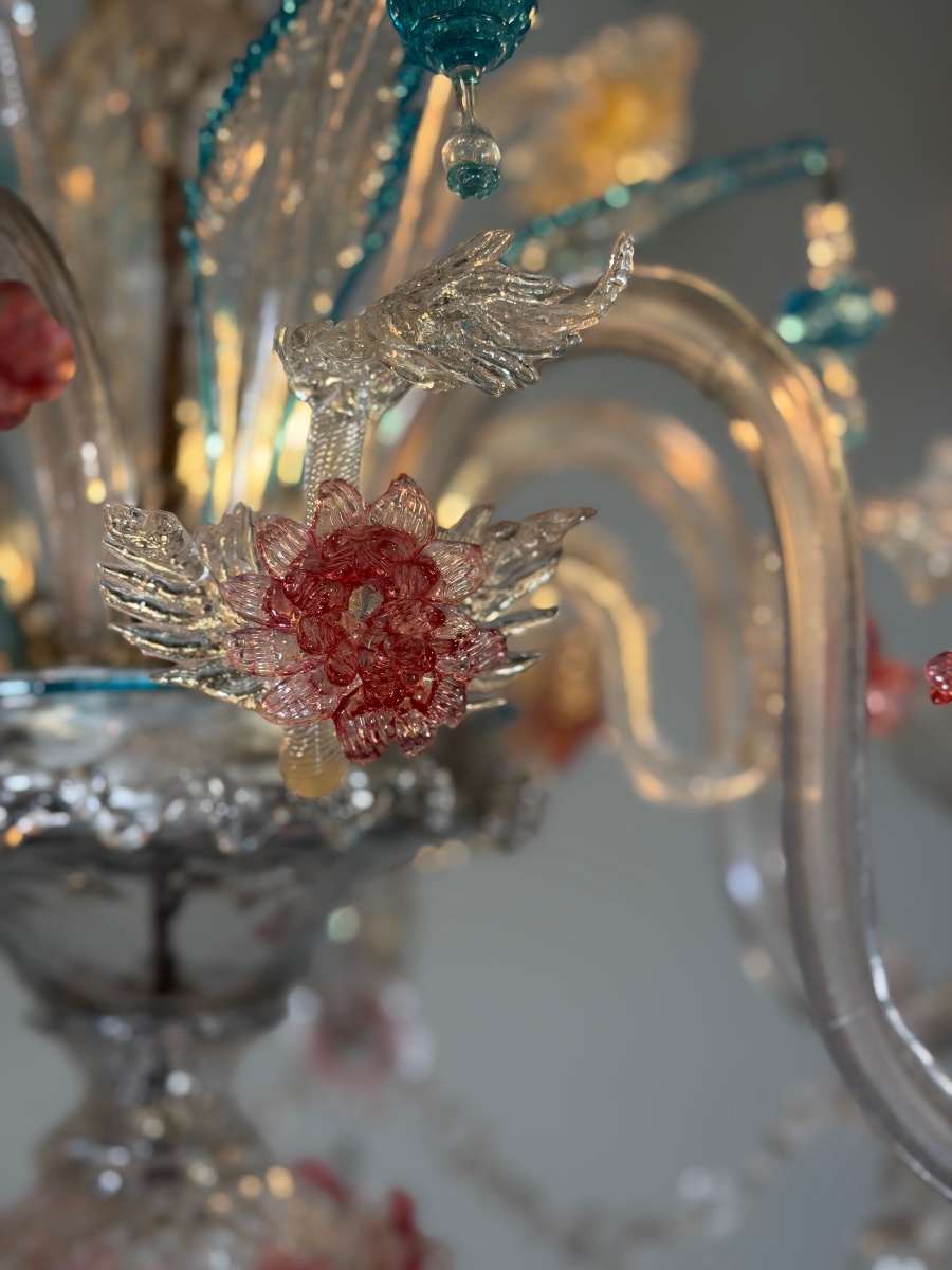 Multicolored Murano Glass Venetian Chandelier, Circa 1880-photo-1