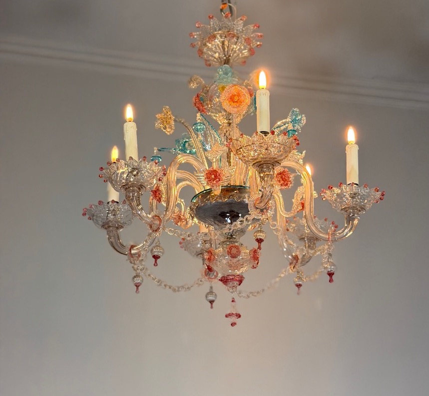 Multicolored Murano Glass Venetian Chandelier, Circa 1880-photo-2
