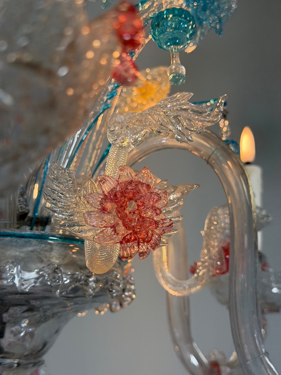 Multicolored Murano Glass Venetian Chandelier, Circa 1880-photo-3